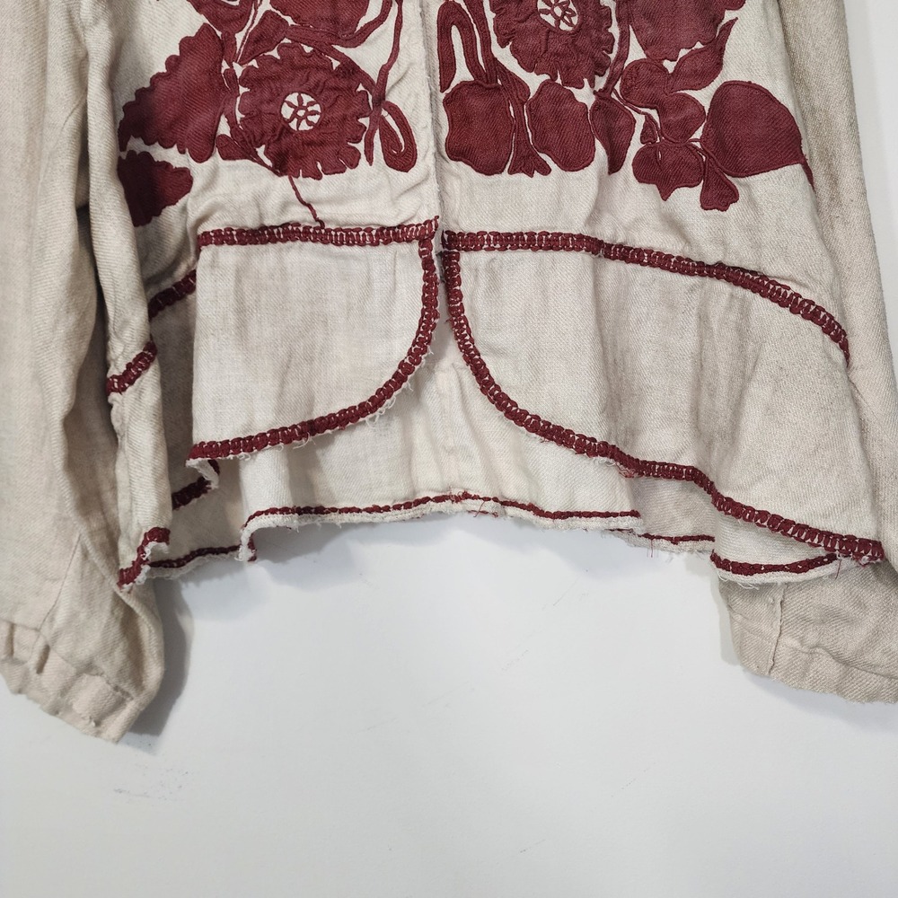 Magnolia Pearl Juno Jacket One Size Linen Appliqué Floral Boho Lagenlook - Picture 6 of 16